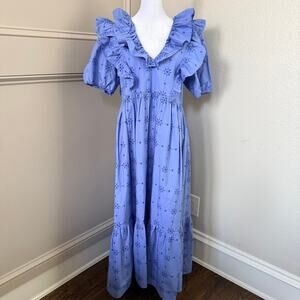 Zara Blue Eyelet Ruffle Midi Dress